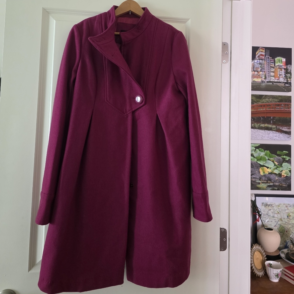 Urban Outfitters LUX. Wool Blend Overcoat Womens M Fuchsia Preppy Chic Acadamia
